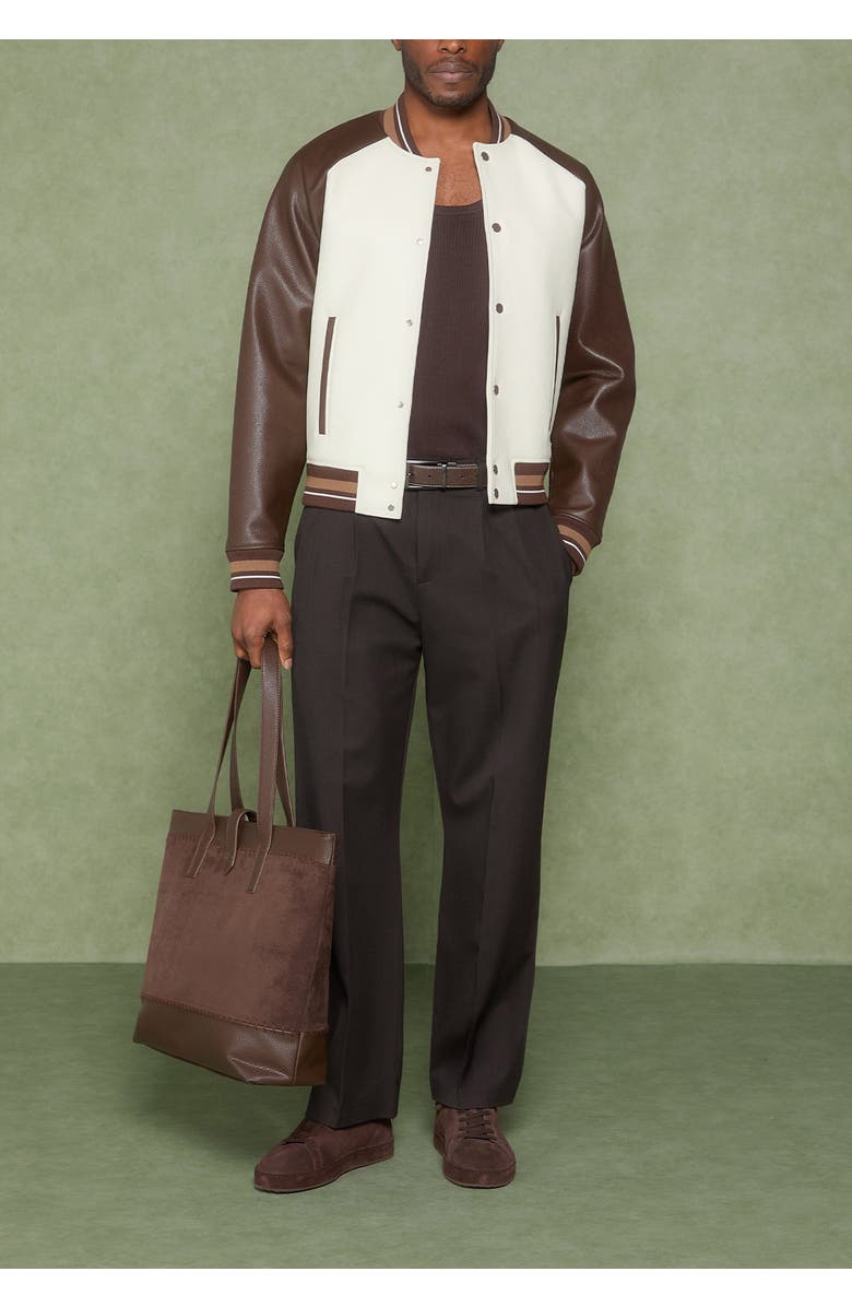 Manière De Voir Guy Contrast Leather Bomber Jacket, Alternate, color, Cream