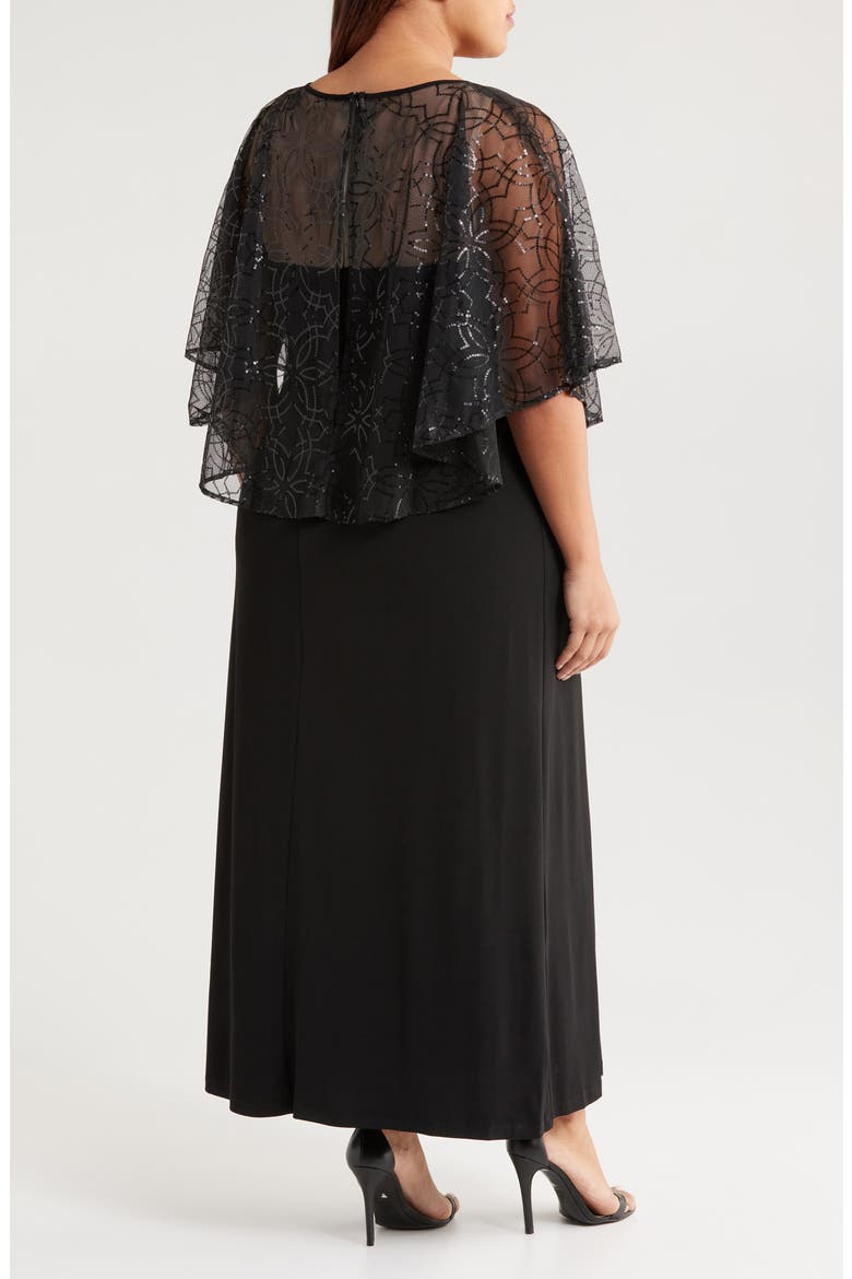 Sequin Cape Gown, Alternate, color, BLACK
