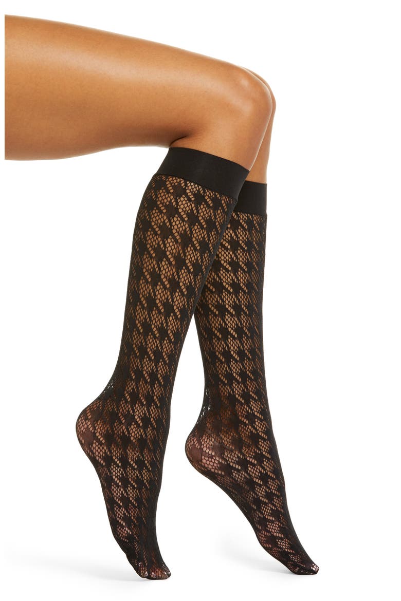 Dylan Net Knee High Stockings, Main, color, BLACK
