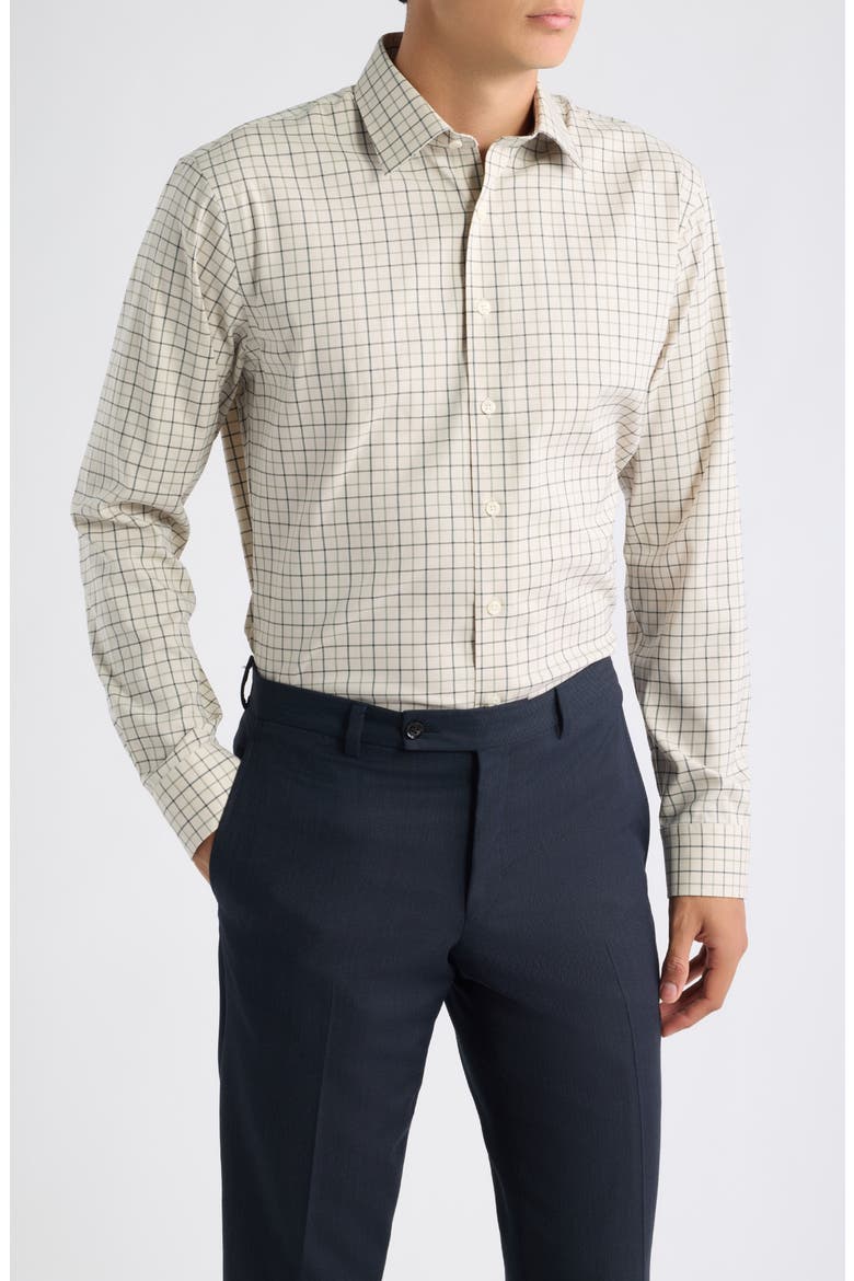 Ciannelli Trim Fit Performance Check Dress Shirt, Main, color, BEIGE CIANNELLI CHECK