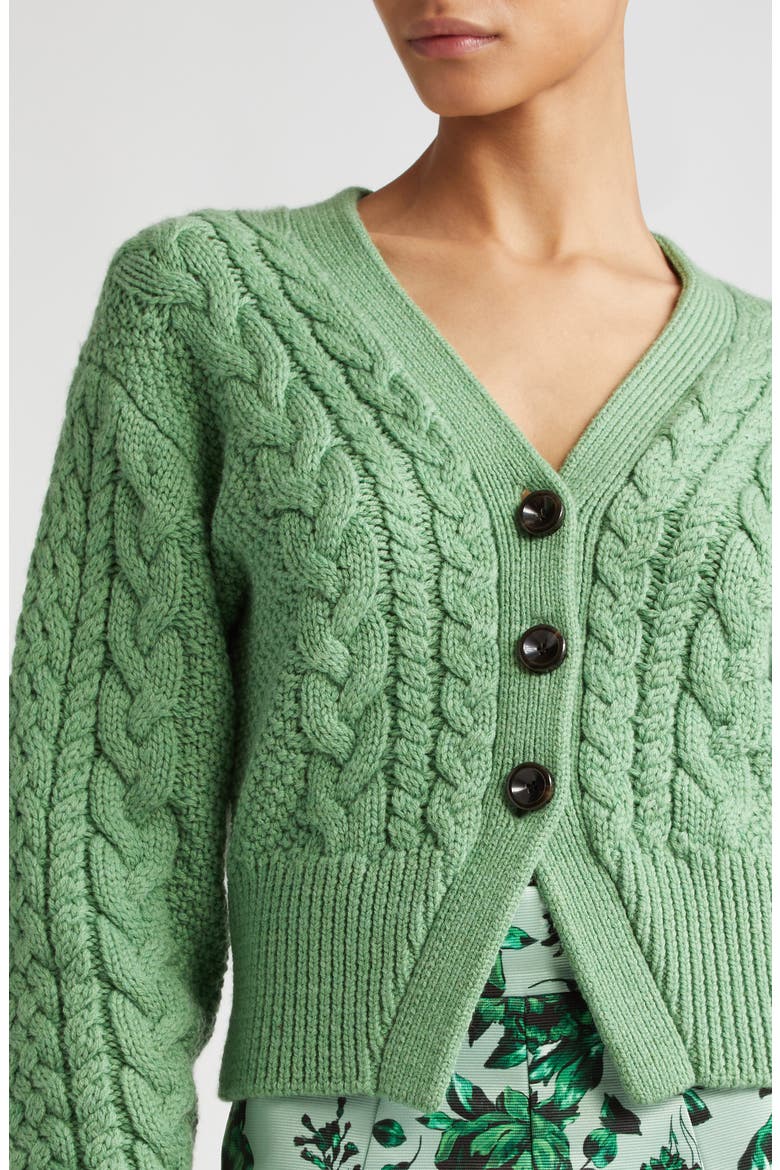 Jacks Cable Knit Wool V-Neck Cardigan, Alternate, color, GREEN MELANGE