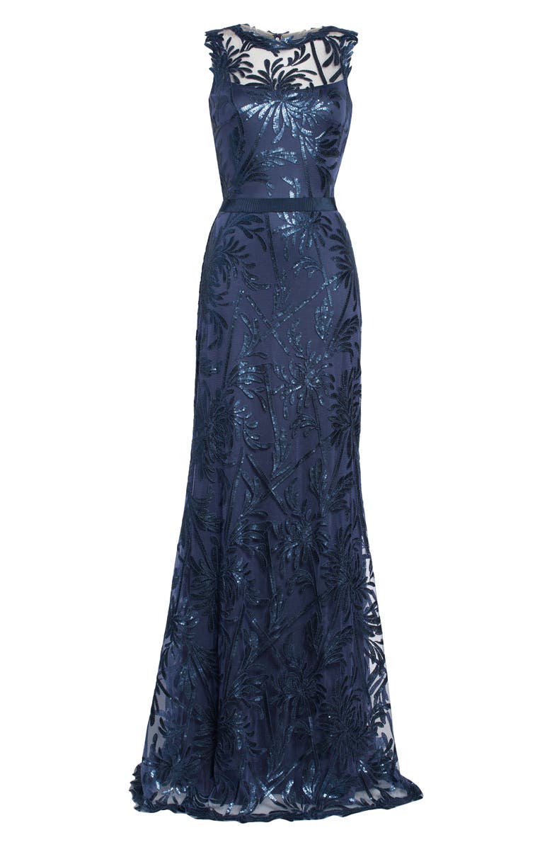 Tadashi Shoji Sequin Mesh Trumpet Gown, Alternate, color, 