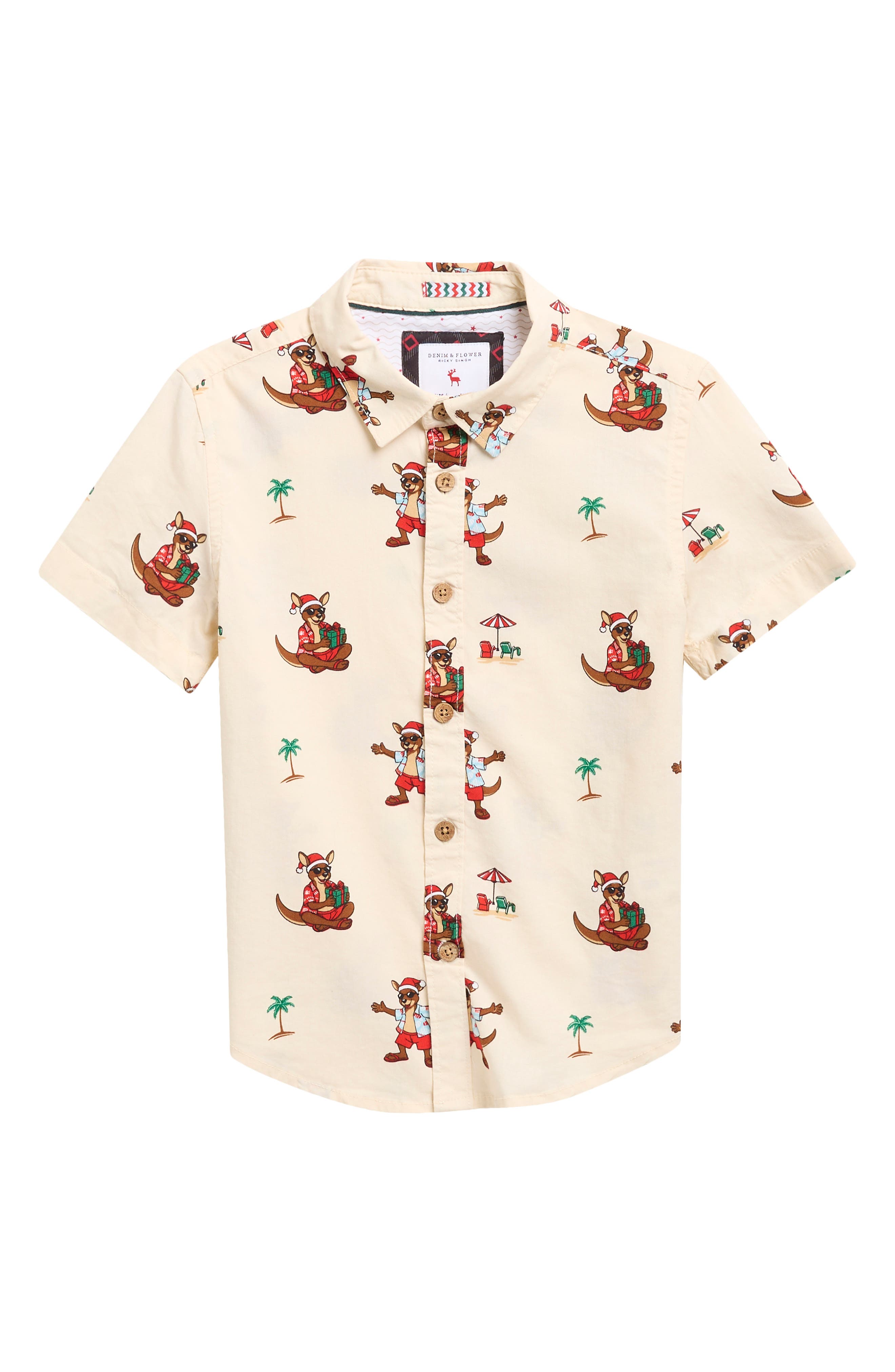 Kids' Kangaroo Palm Tree Print Button-Up Shirt