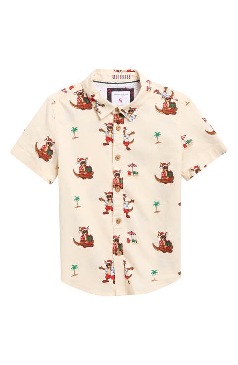 Kids' Kangaroo Palm Tree Print Button-Up Shirt