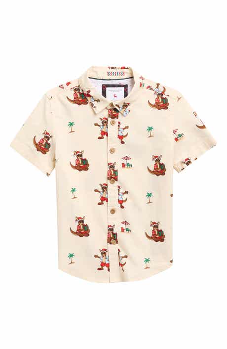 Kids' Kangaroo Palm Tree Print Button-Up Shirt