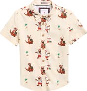 DENIM AND FLOWER Kids' Kangaroo Palm Tree Print Button-Up Shirt