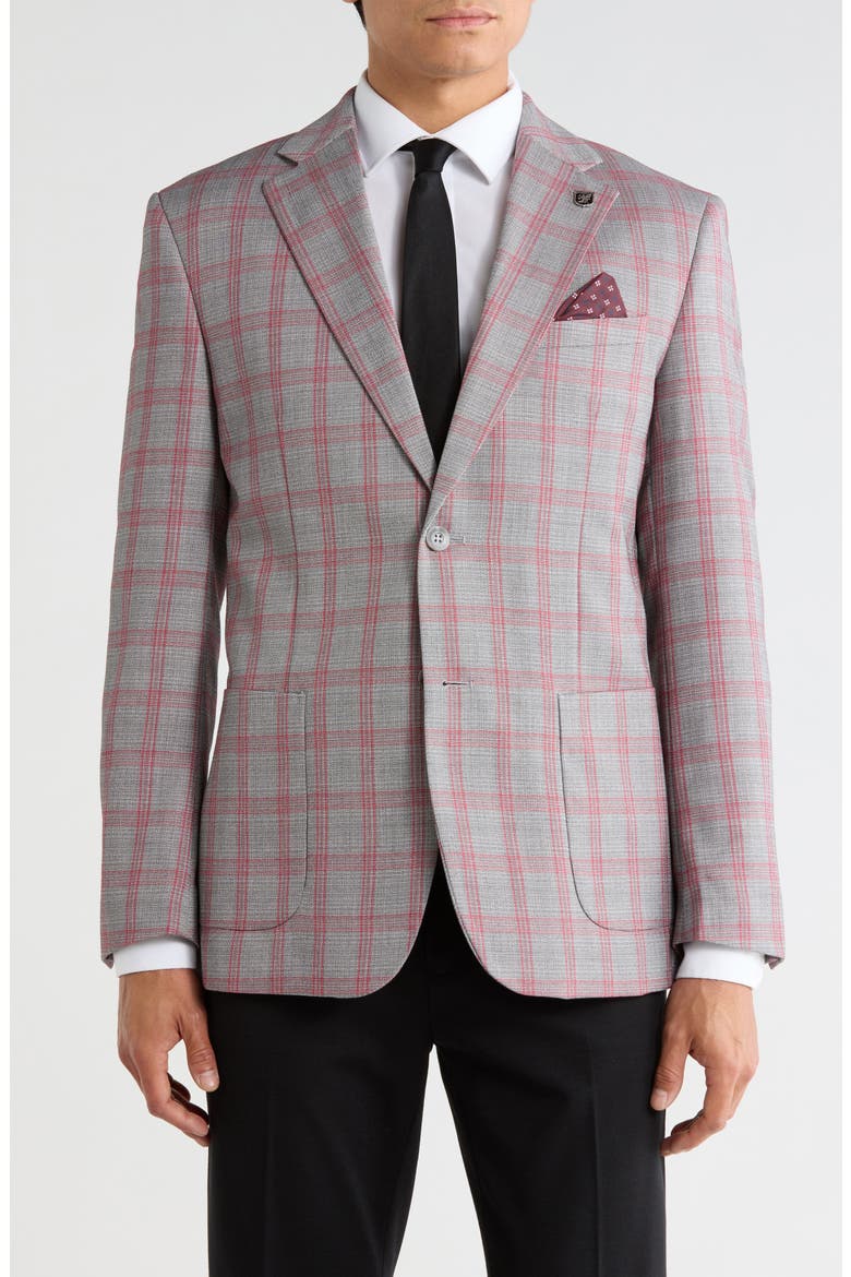 Plaid Two Button Sport Coat, Main, color, GREY / RED