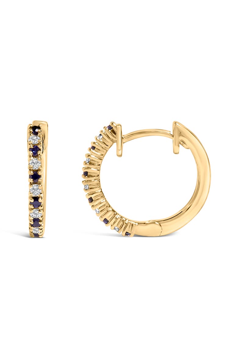 10K Yellow Gold Alternating Blue Sapphire 1/10 Ct Diamond Huggy Hoop Earrings, Alternate, color, Yellow