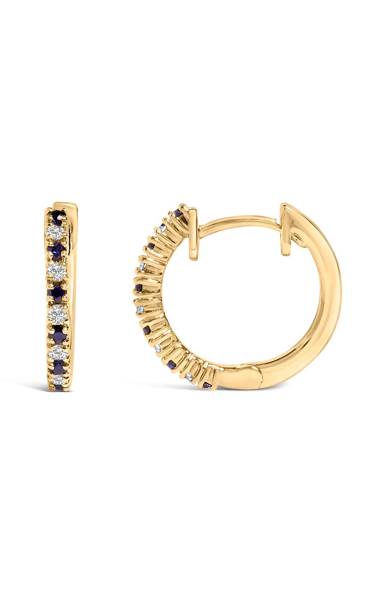 Haus of Brilliance 10K Yellow Gold Alternating Blue Sapphire 1/10 Ct Diamond Huggy Hoop Earrings, Alternate, color, Yellow