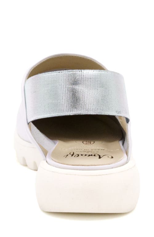 Amalfi By Rangoni Elettrona Slingback Flat In White Parmasoft Silver Elastic