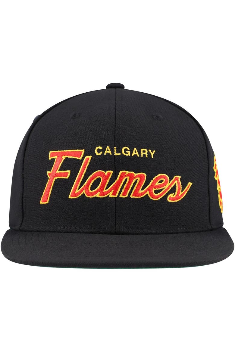 Men's Mitchell & Ness Black Calgary Flames Core Team Script 2.0 Snapback Hat, Alternate, color, Black