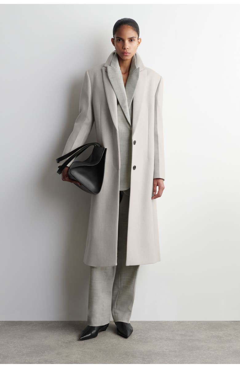COS Tailored Wool-Twill Long Coat, Main, color, Light Beige