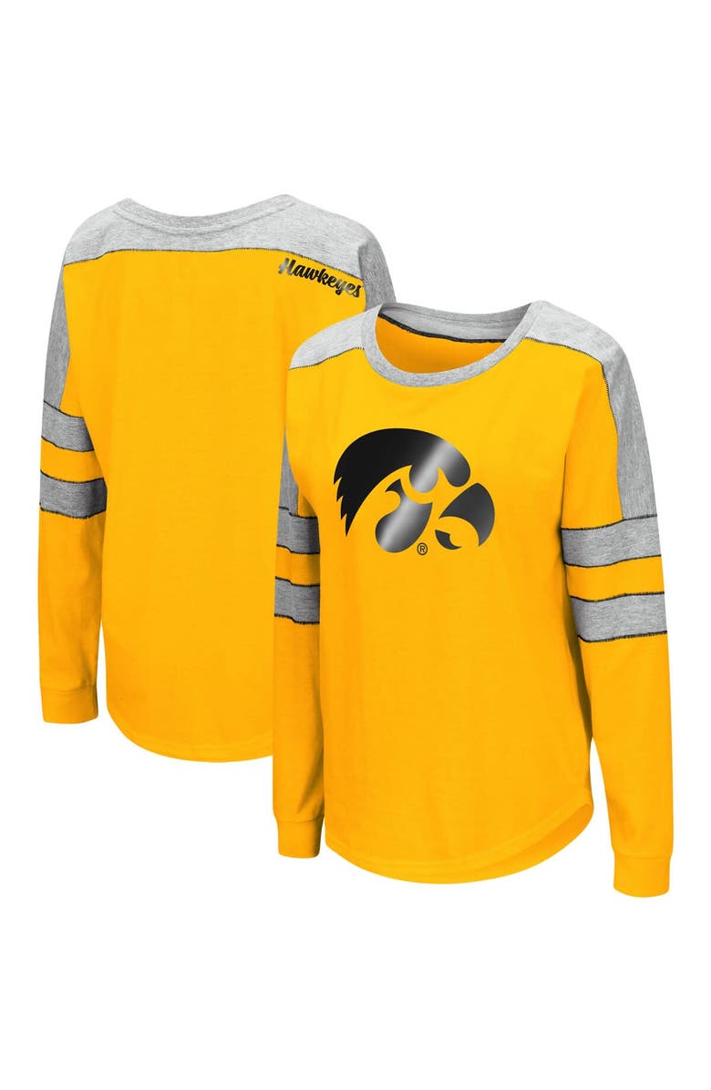 COLOSSEUM Women's Colosseum Gold Iowa Hawkeyes Trey Dolman Long Sleeve T-Shirt, Main, color,