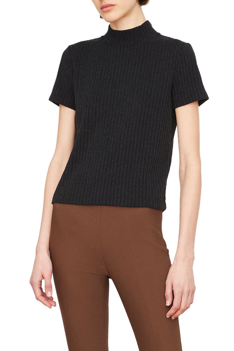Mock Neck Rib Sweater, Main, color, HEATHER BLACK