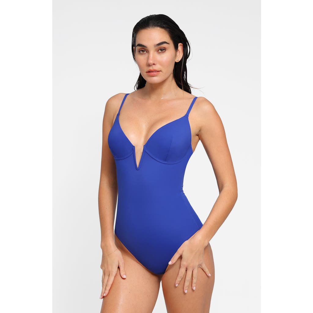 Popilush Shapewear Plunging V Slimming One-piece Swimsuit In Royal Blue