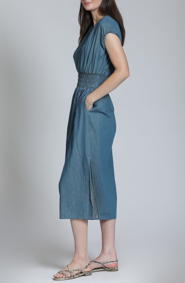 APNY Smocked Waist Denim Midi Dress, Alternate, color, 