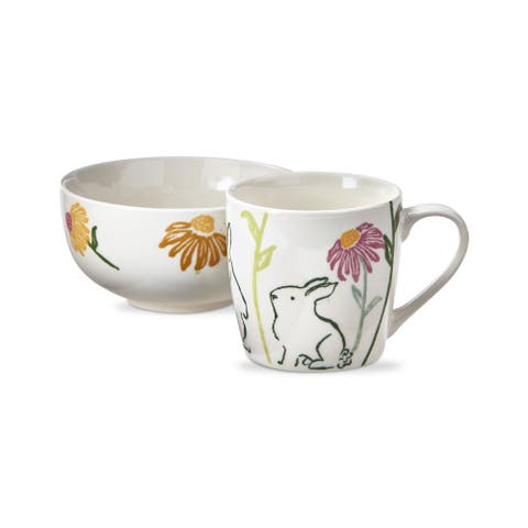 Easter Bunny Mug and Bowl Set - Colorful Bone China Drinkware