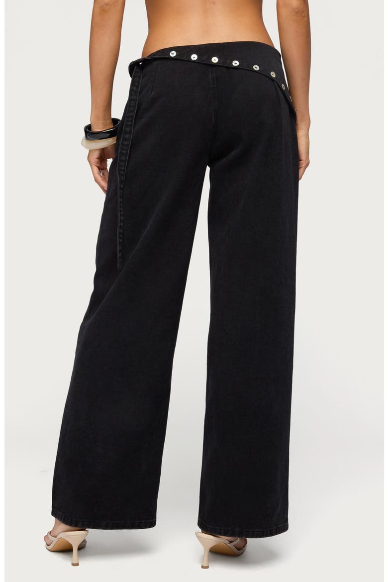 Button Foldover Low Rise Wide Leg Jeans, Alternate, color, DENIM-BLACK