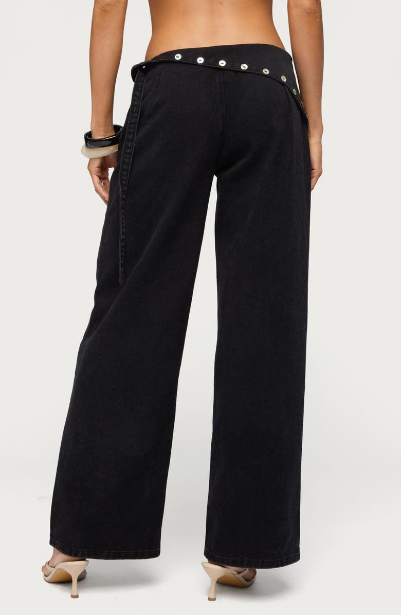 EDIKTED Button Foldover Low Rise Wide Leg Jeans, Alternate, color, Denim-Black