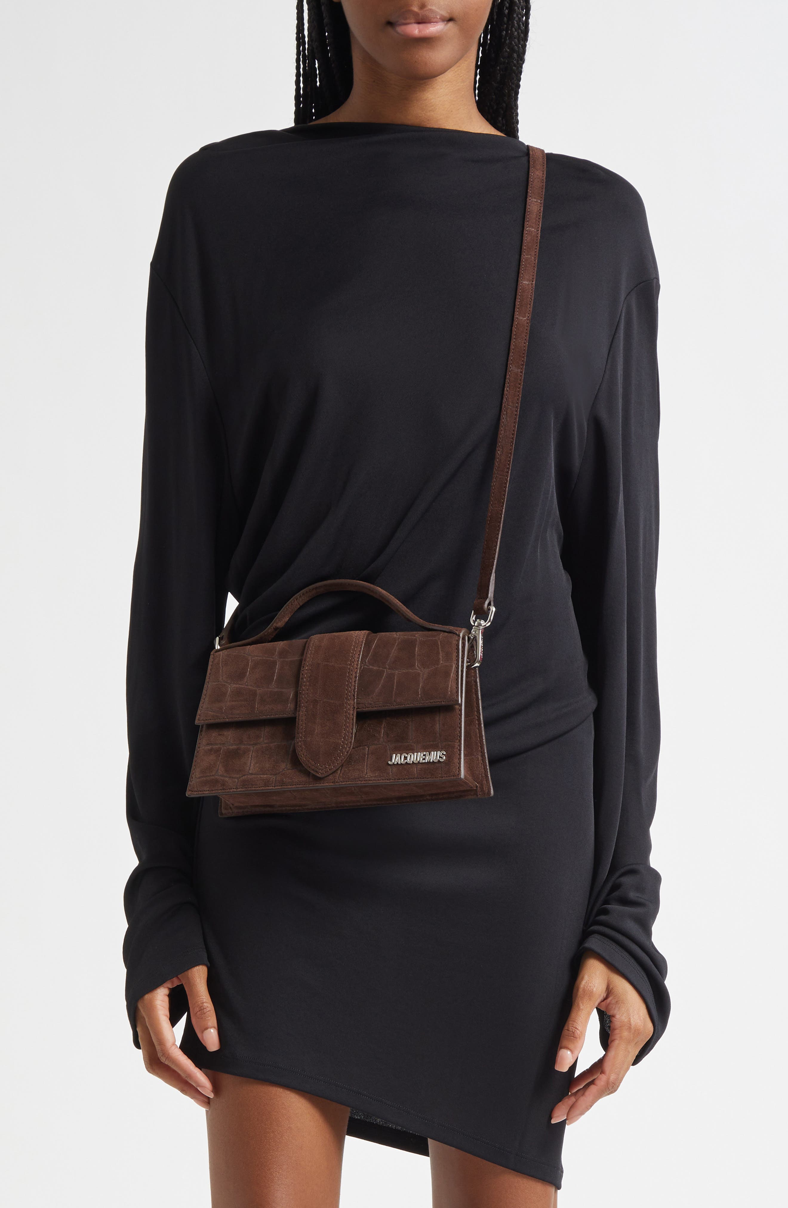 Jacquemus Le Grand Bambino Croc Embossed Suede Crossbody Bag, Alternate, color, 