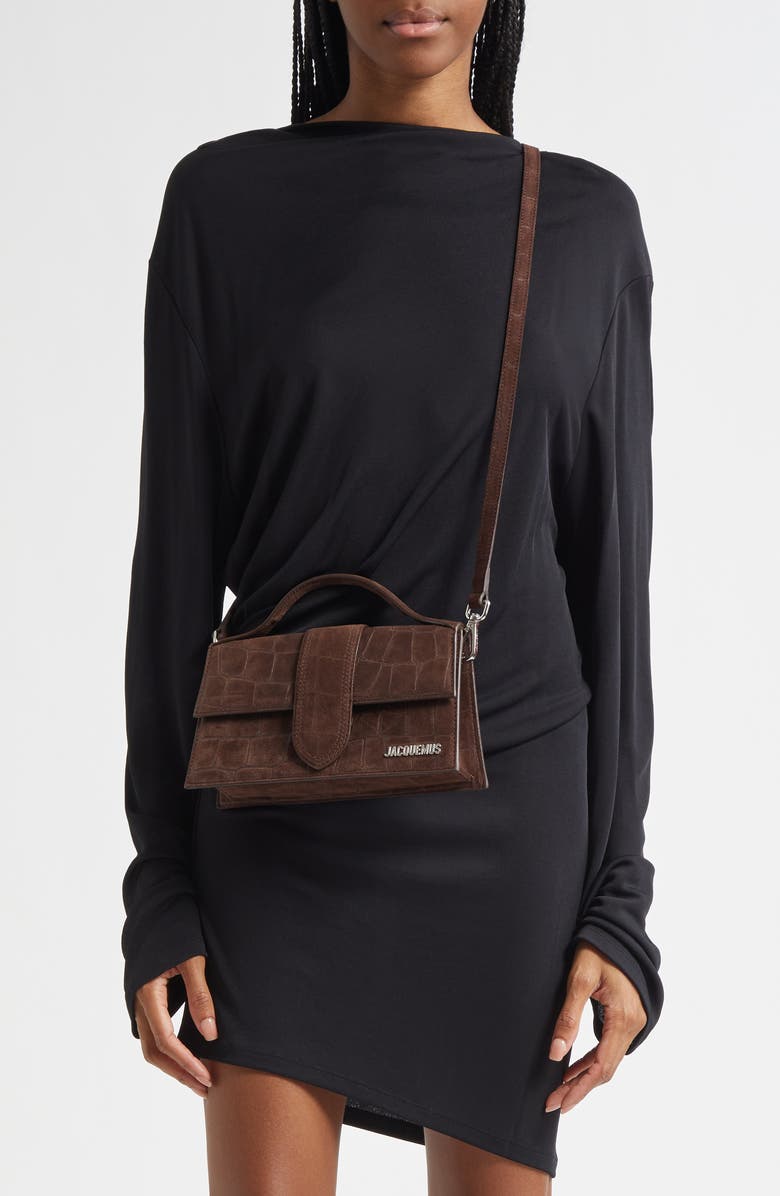 Jacquemus Le Grand Bambino Croc Embossed Suede Crossbody Bag, Alternate, color,