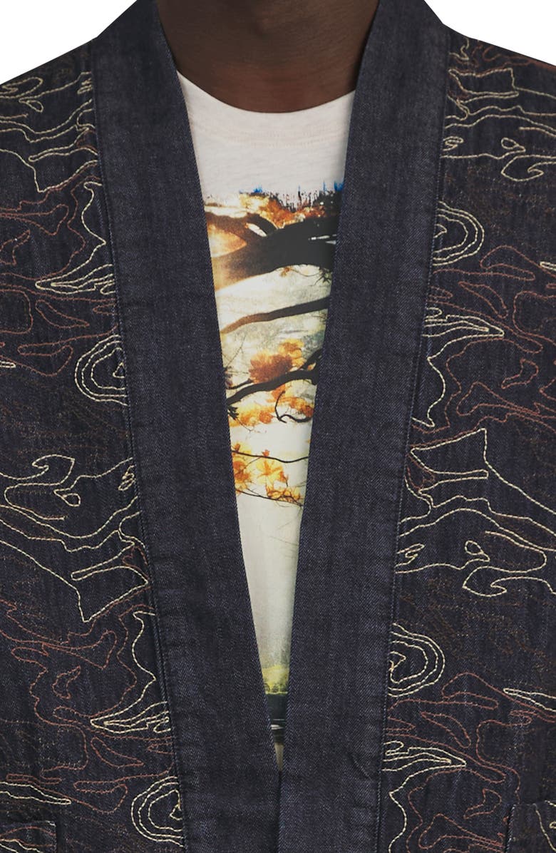 PRPS Niseko Embroidered Denim Open Front Jacket, Alternate, color, 