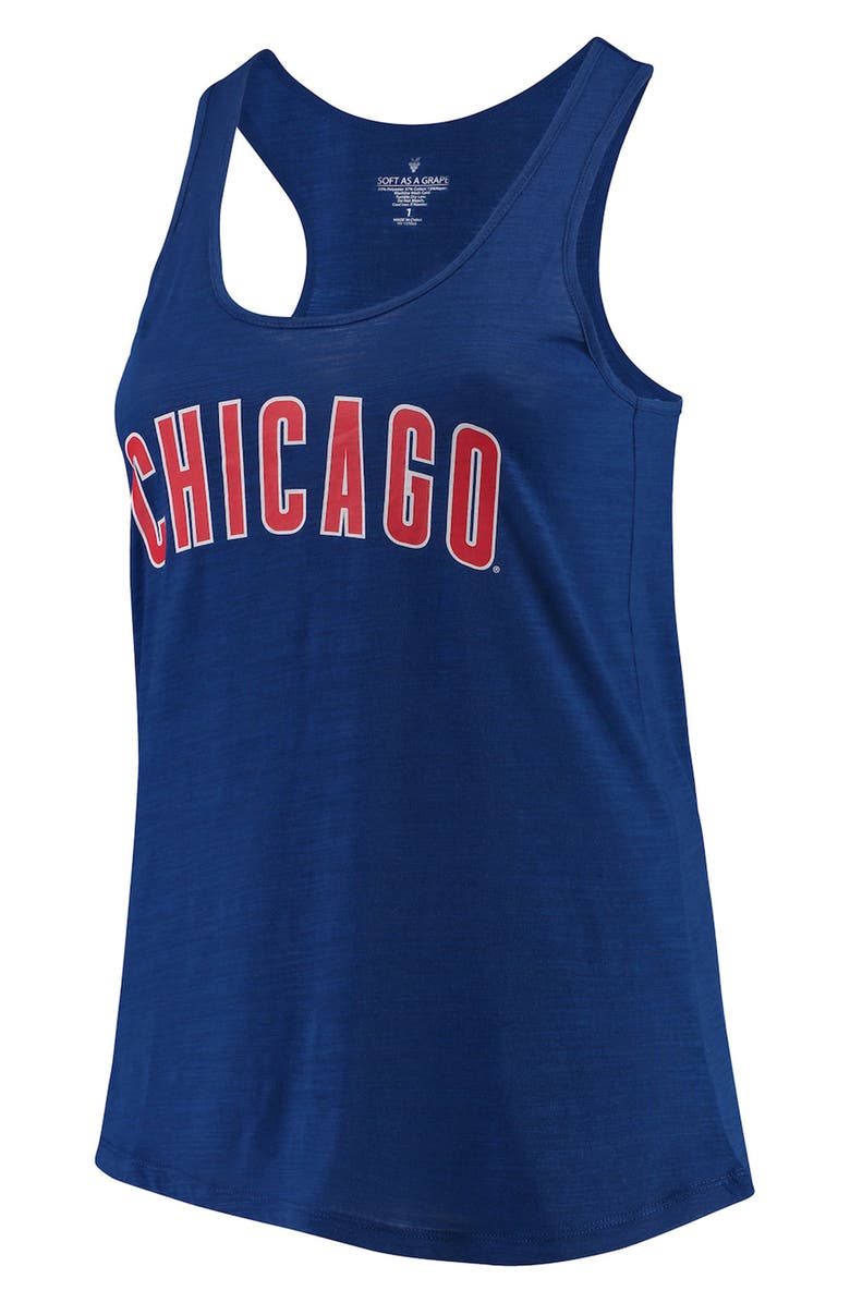 SOFT AS A GRAPE Women's Soft as a Grape Royal Chicago Cubs Plus Size Swing for the Fences Racerback Tank Top, Main, color, 