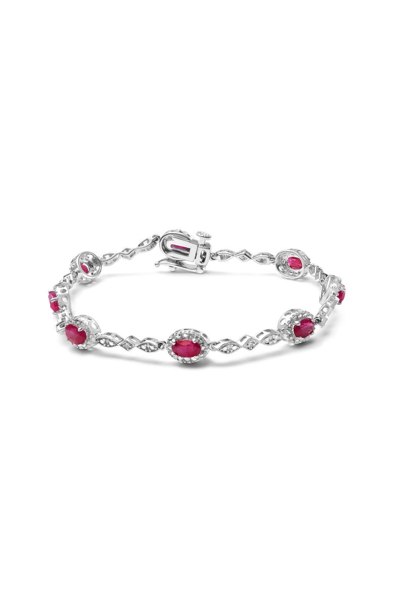 10K White Gold 4.5mm x 3mm Oval Ruby and Diamond Link Bracelet -, Main, color, White