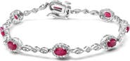 Haus of Brilliance 10K White Gold 4.5mm x 3mm Oval Ruby and Diamond Link Bracelet -