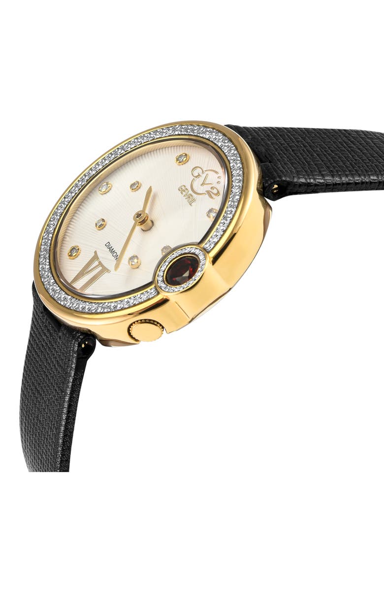 GV2 Perugia Diamond Leather Strap Watch, 33mm - 0.10 ctw, Alternate, color, Dark Gray