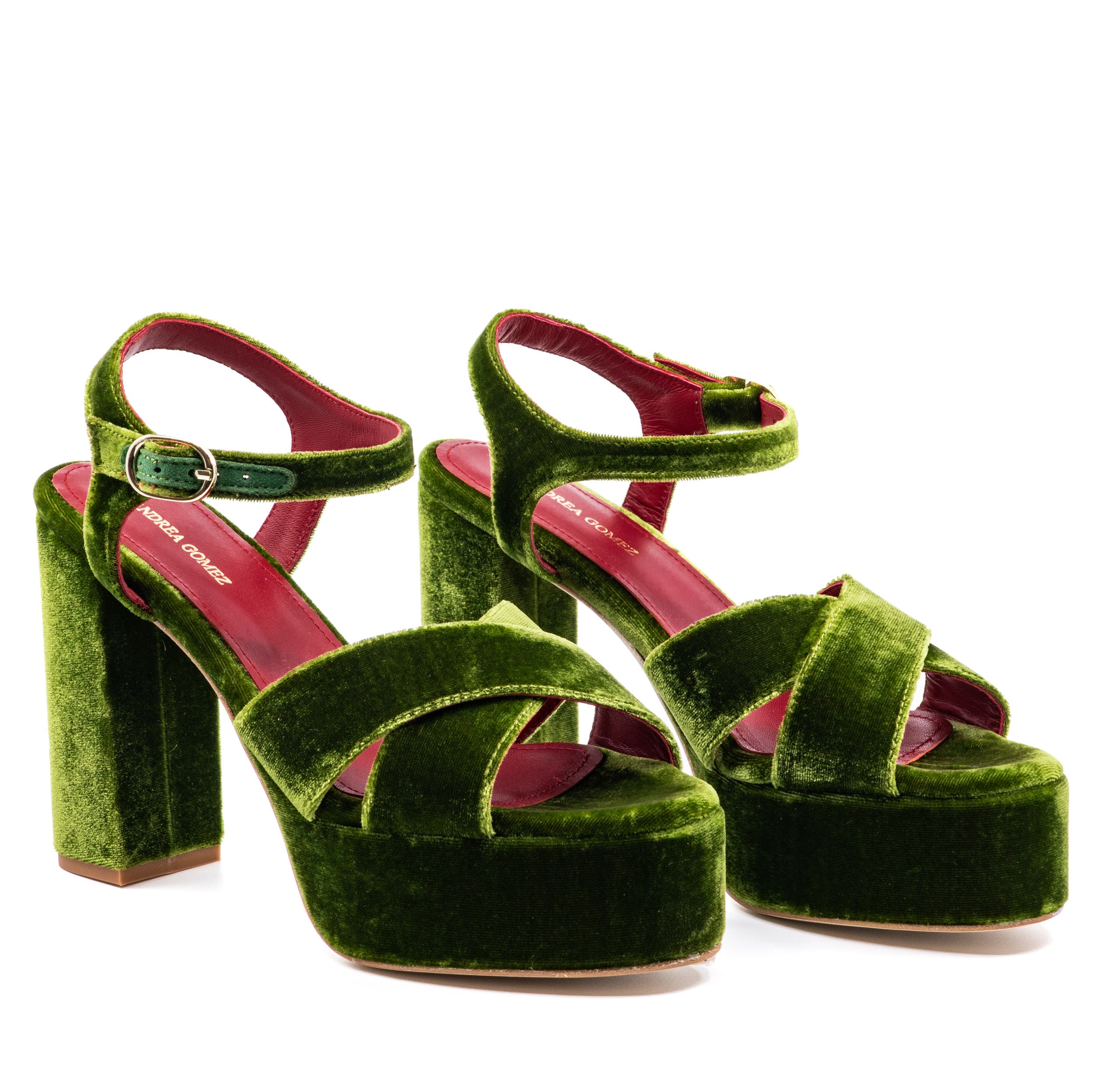 Andrea Gomez Bella Velvet Platform, Alternate, color, Green