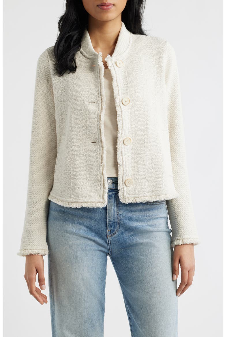 Fringe Mix Knit Bomber Jacket, Main, color, COCONUT