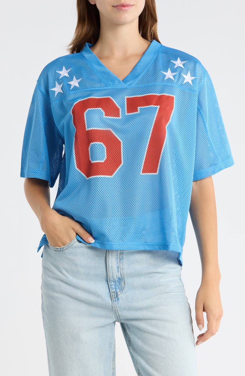 PacSun 67 Star Graphic Mesh Jersey, Main, color, Blue