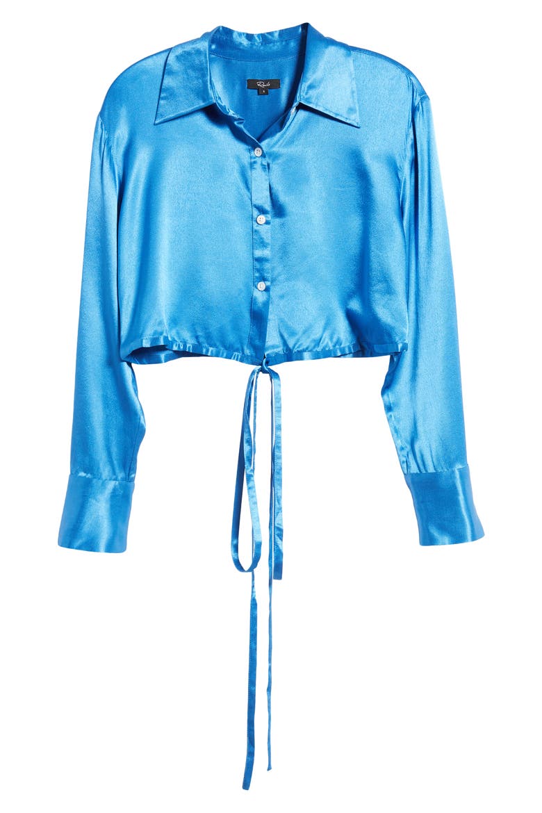 Tiana Tie Waist Crop Satin Blouse, Alternate, color, COBALT