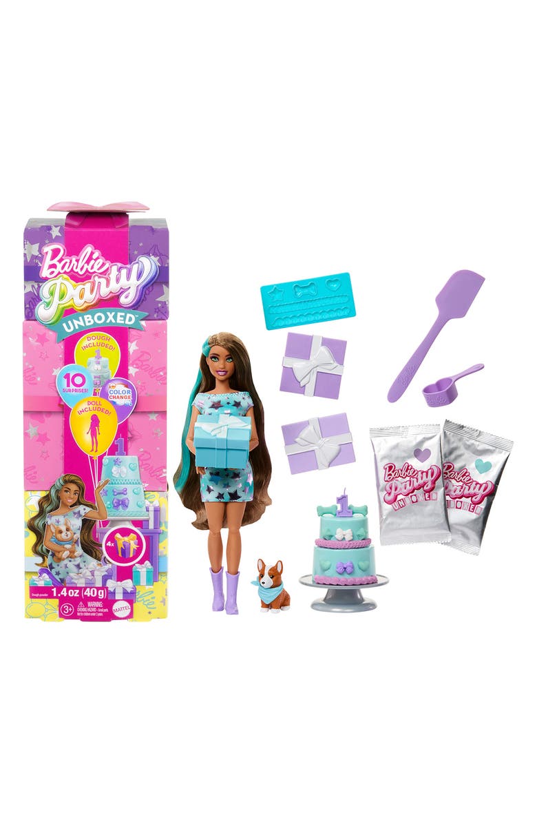 Barbie Party Unboxed Pet Birthday Series Doll & Accessories with 10 Surprises, Main, color,