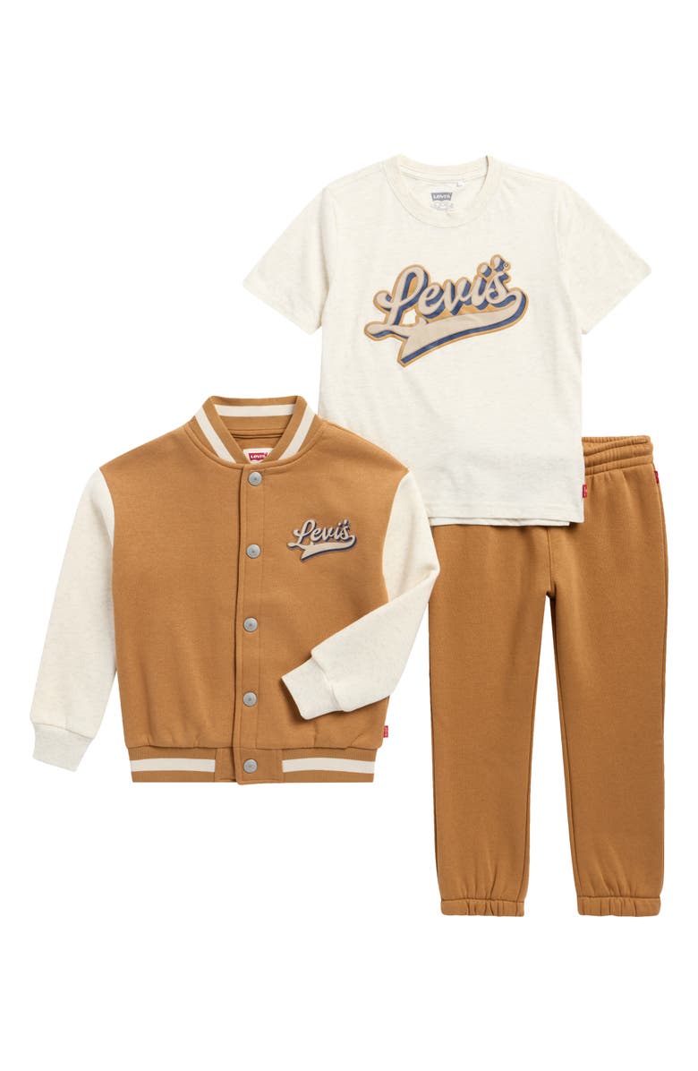 Levi's Kids' Bomber Jacket, T-Shirt & Jogger Set, Main, color, Rodeo Brown