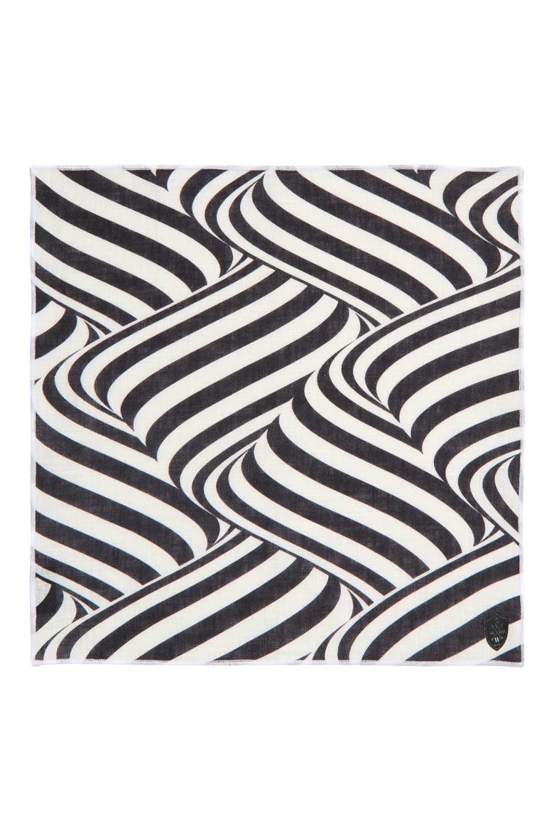 Black & White Swirling Stripes Linen Pocket Square, Alternate, color, BLACK