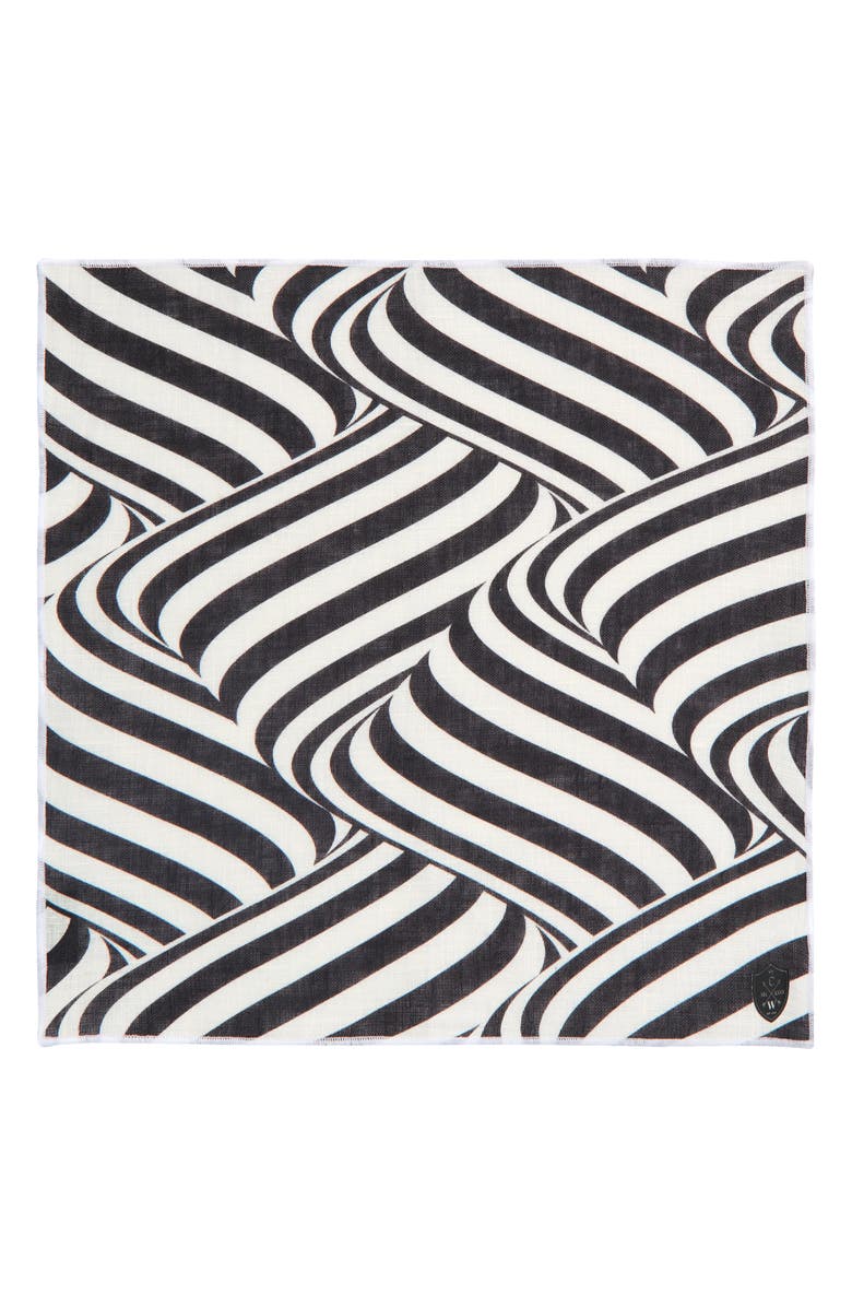 CLIFTON WILSON Black & White Swirling Stripes Linen Pocket Square, Alternate, color, Black