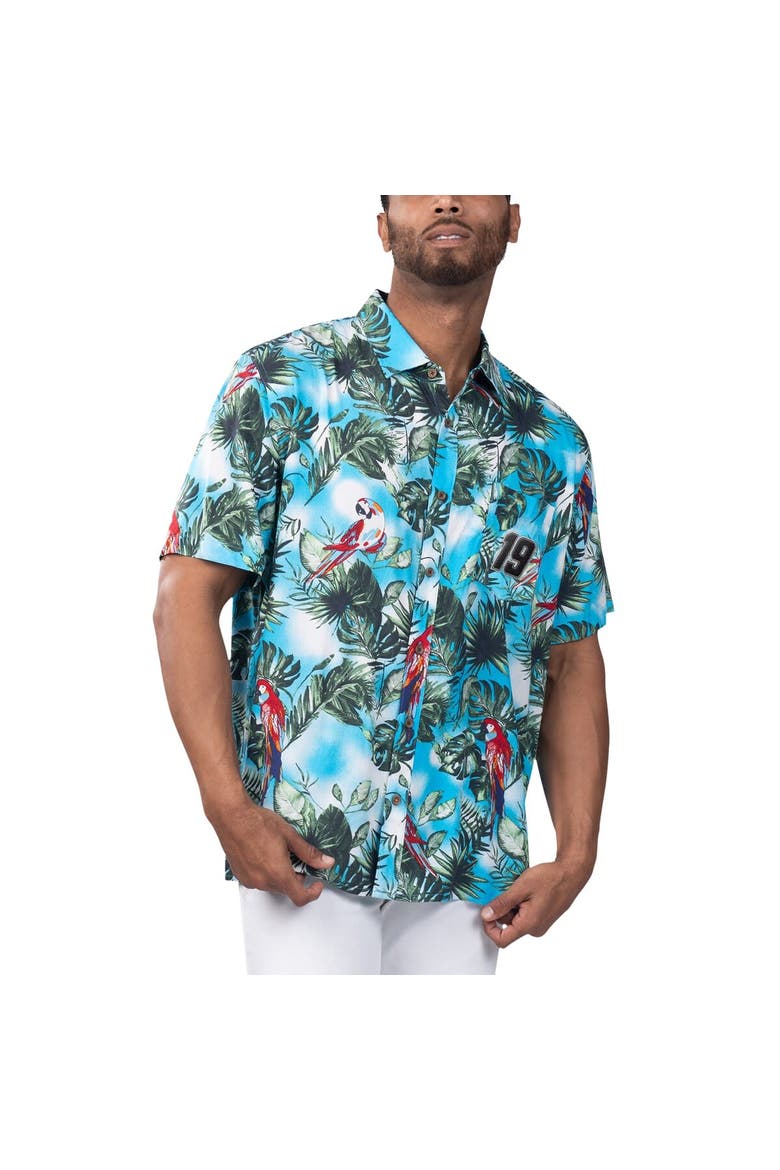 Men's Margaritaville Light Blue Martin Truex Jr Jungle Parrot Party Button-Up Shirt, Main, color, Light Blue