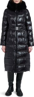 The Recycled Planet Company Lexi Water Resistant Hooded Nylon Down Puffer Coat with Faux Fur Trim