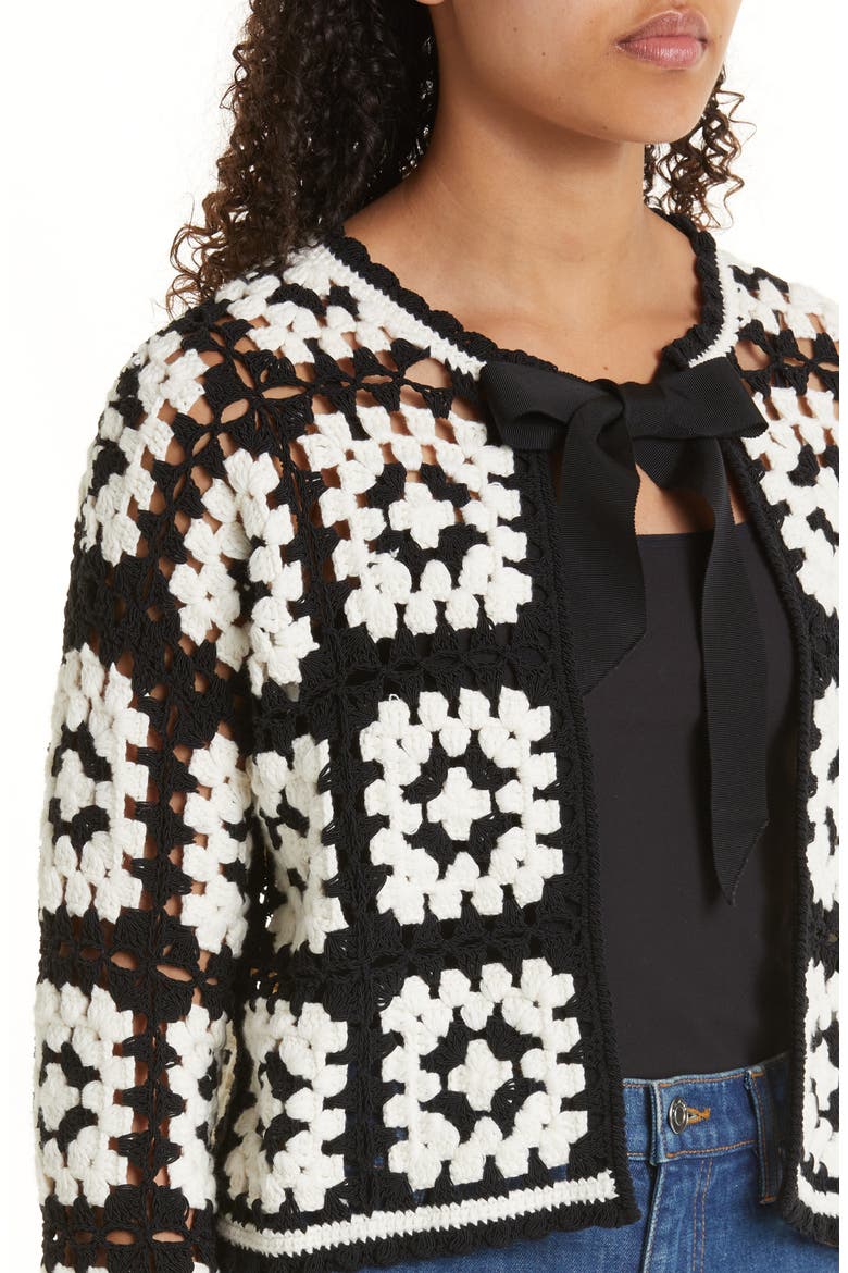 Anderson Crochet Crop Cardigan, Alternate, color, BLACK/ SOFT WHITE