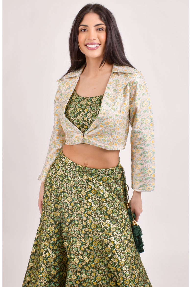 Zele Banarasi Lehenga Choli With Jacket, Alternate, color, Green