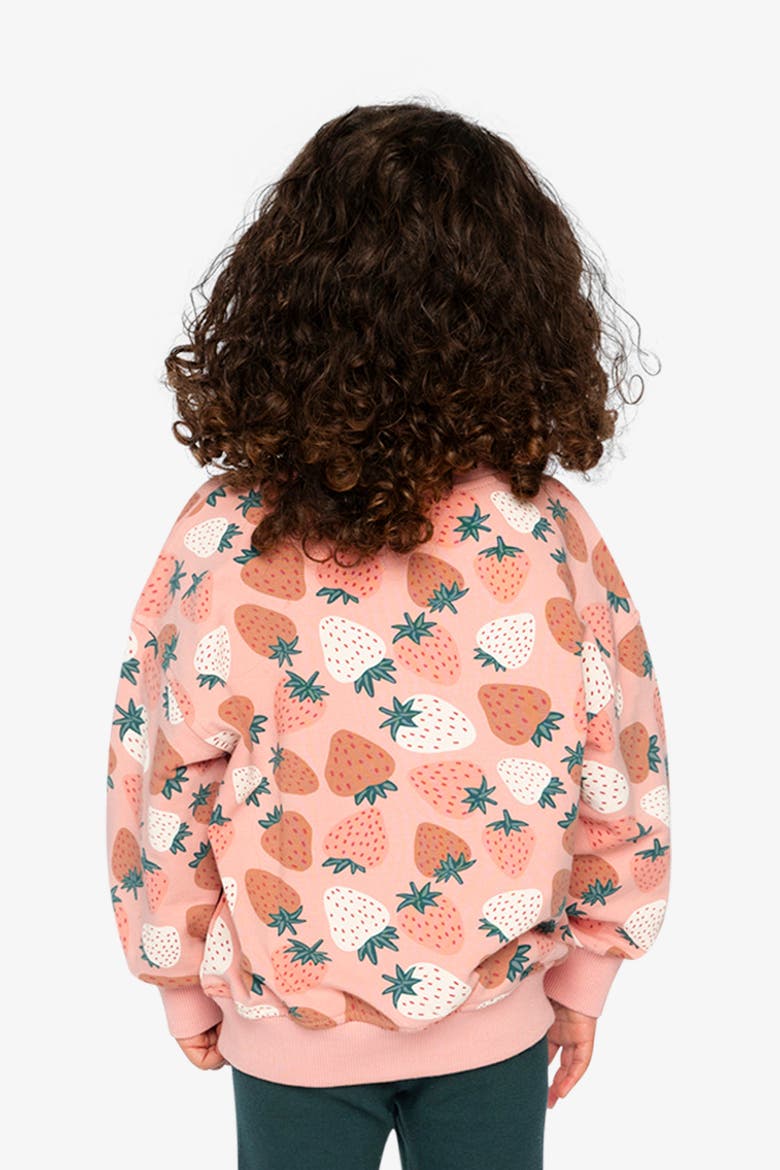 Frosted Strawberry Cozy Relaxed Balloon Sleeve Sweatshirt, Alternate, color, Pink Strawberry Print