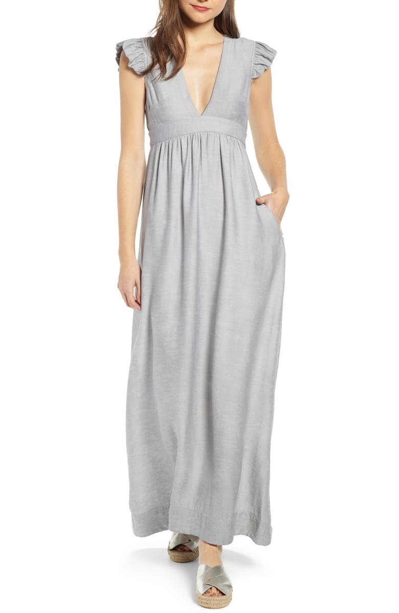 THE ODELLS Flutter Sleeve Maxi Dress, Main, color,