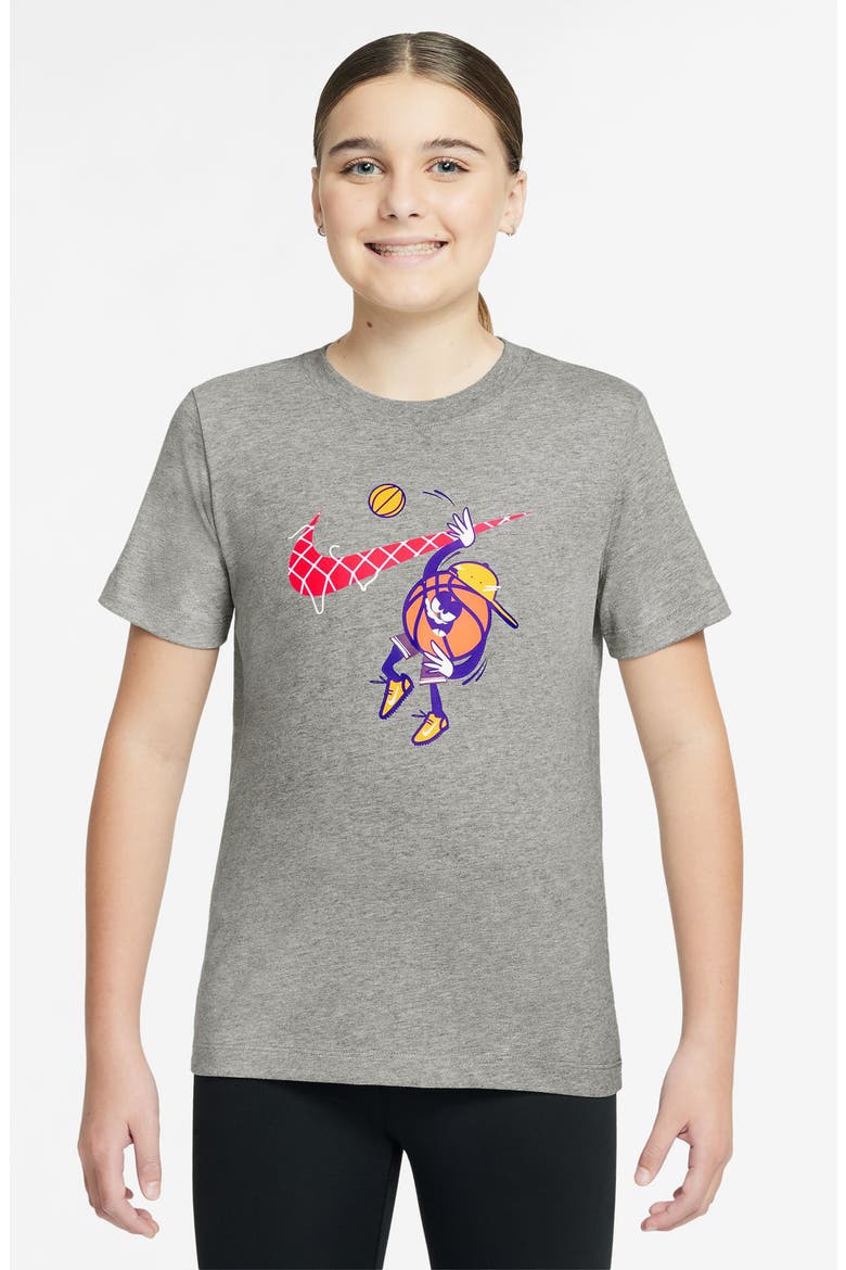 Kids' Basketball Graphic T-Shirt, Main, color, DARK GREY HEATHER