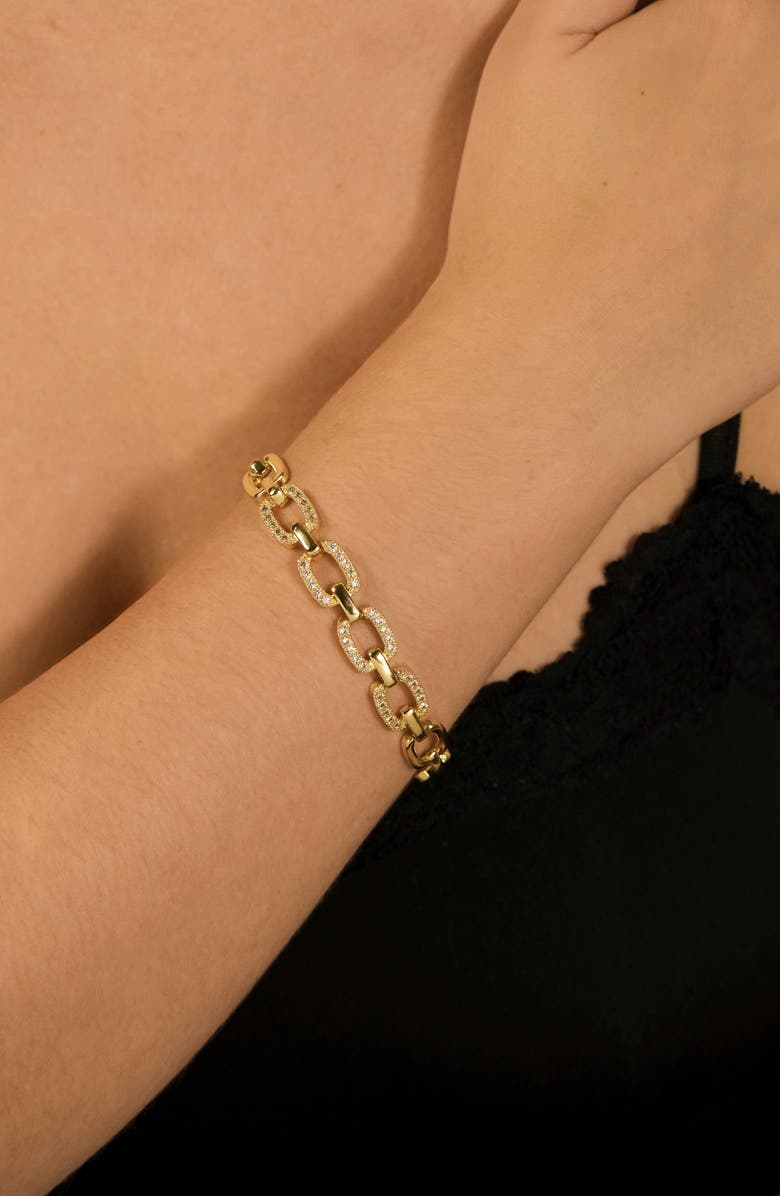 Sterling Forever Fiona Cubic Zirconia Statement Chain Bracelet, Alternate, color, Gold