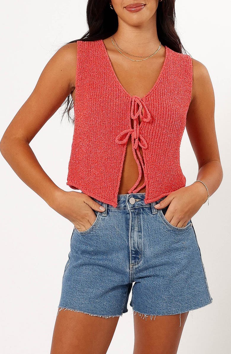 Petal & Pup Kendall Tie Front Sleeveless Knit Top, Main, color, Red