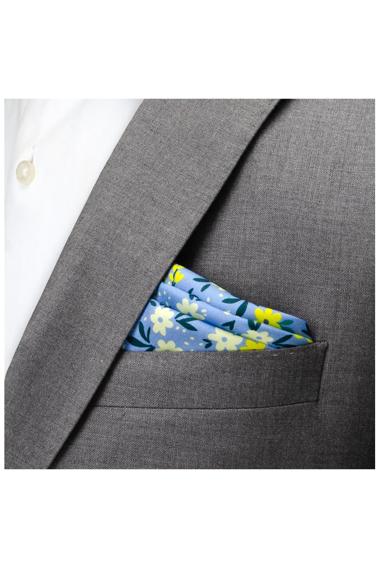 Blue Floral Silk Blend Pocket Square, Alternate, color, BLUE