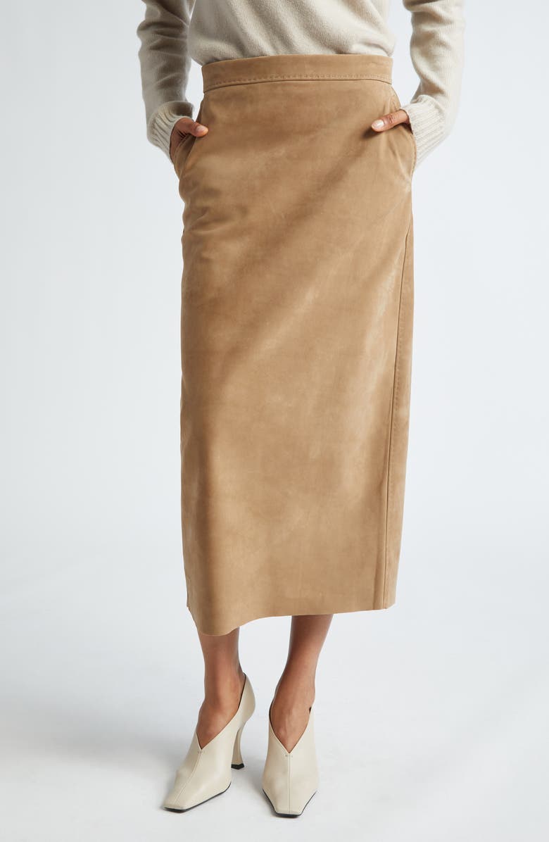 Max Mara Calcio Suede Pencil Skirt, Main, color,