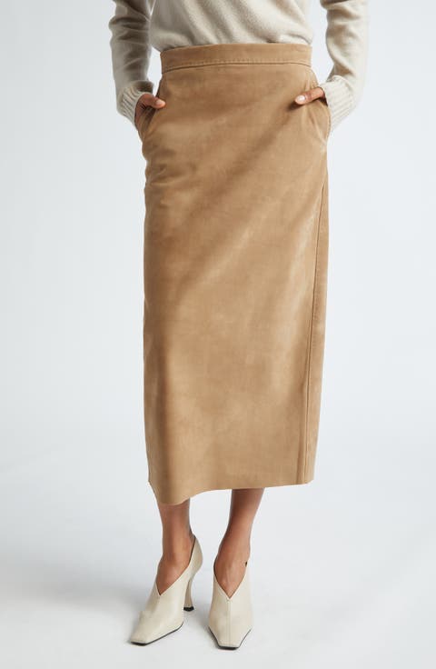 スカート Max Mara Studio TAIGA - Nappa leather pencil skirt Nappa leather pencil skirt, brown | 